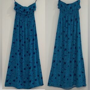 Escapada Blue Print Ruffled Sleeveless Maxi Dress